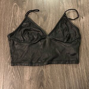 Black Faux Leather Crop Top
